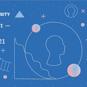 A picture with blue background and varying geometric shapes and silhouettes. "Aalto University Talent Expo"-text on the upper left corner and Aalto University's logo on the lower left corner. 