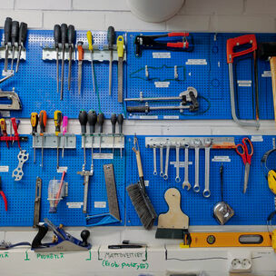 Tools on a blue wall
