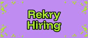 Keltainen teksti, jossa lukee rekry ja hiring, violetila pohjalla