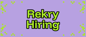 Violetti kuvapohja, jossa vihreällä teksti "rekry, hiring"