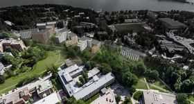 Ilma-havainnekuva Otakaaren neljän talon hankkeesta.