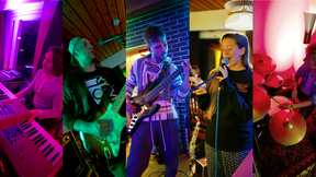 Photo collage of five beautiful and gifted musicians playing together