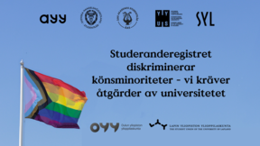 AYY x SHS x ÅAS x HYY x SYL x OYY x LYY: Studeranderegistret diskriminerar könsminoriteter - vi kräver åtgärder av universitetet