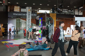 Students in the lobby of Väre