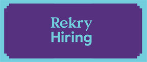 Violet and blue graphics with a text "hiring"