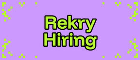 Keltainen teksti, jossa lukee rekry ja hiring, violetila pohjalla