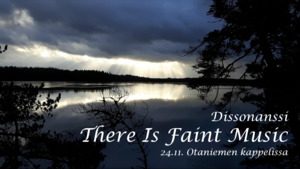 A landscape with a dark lake and a sun shining far in the horizon.