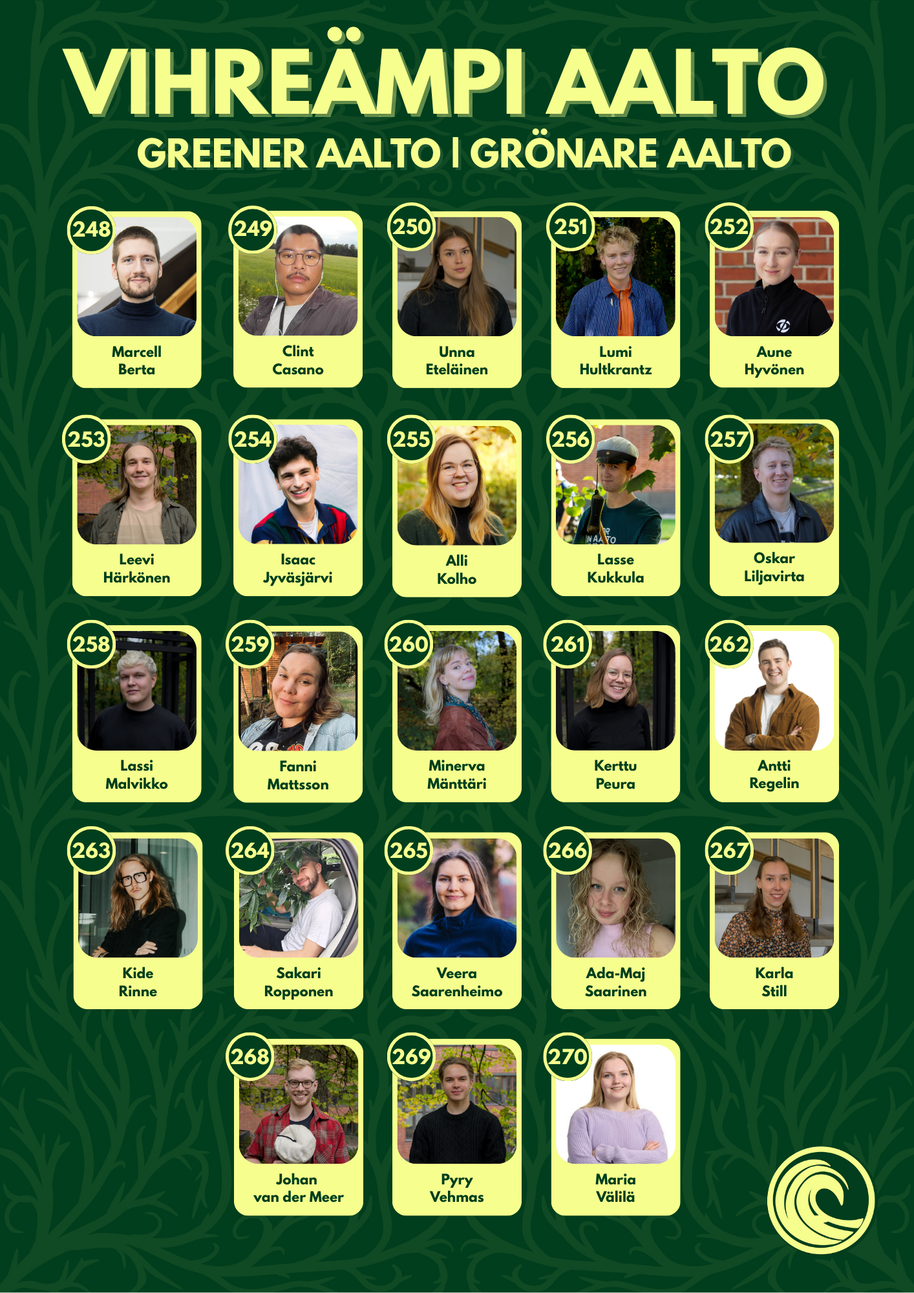 Vihreämpi Aalto ehdokasjuliste 2025