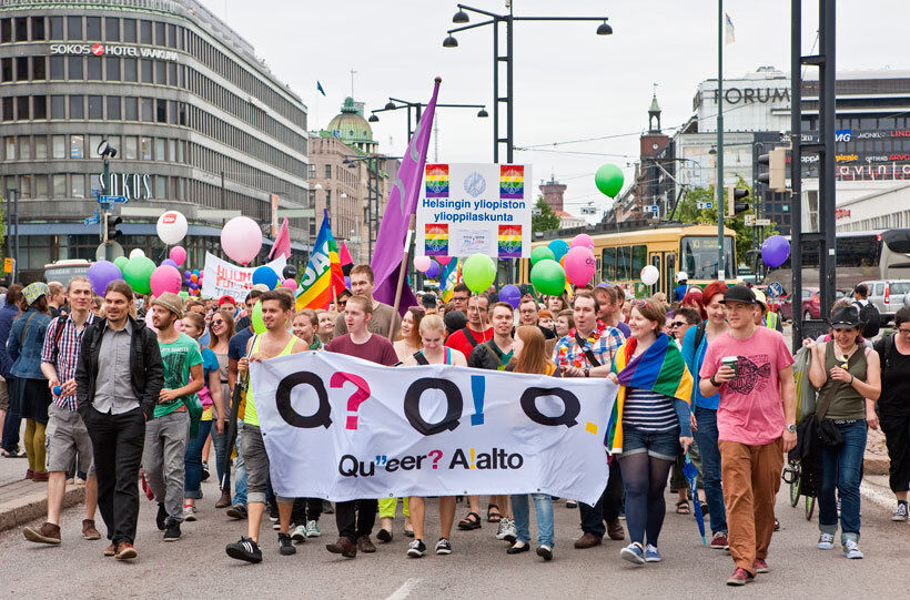 Queer Aalto members marching at Helsinki Pride 2013.