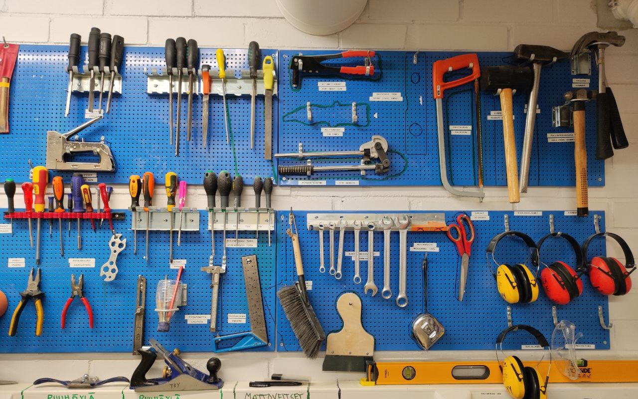Tools on a blue wall