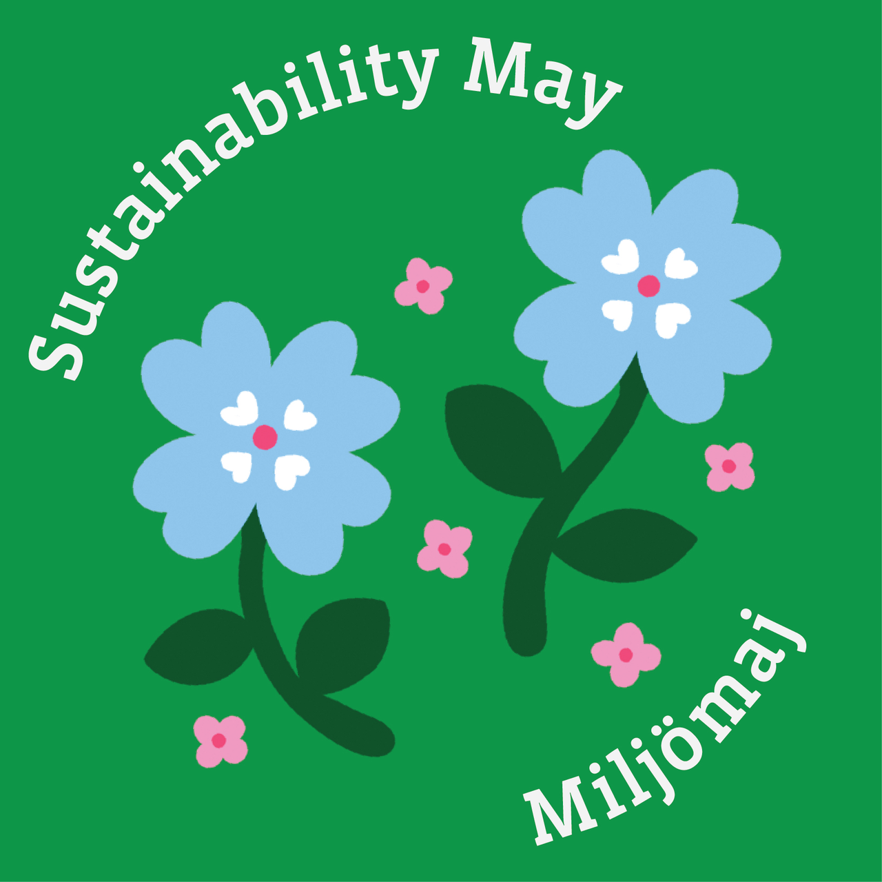 Picture with flowers and text that says Sustainability May Miljömaj