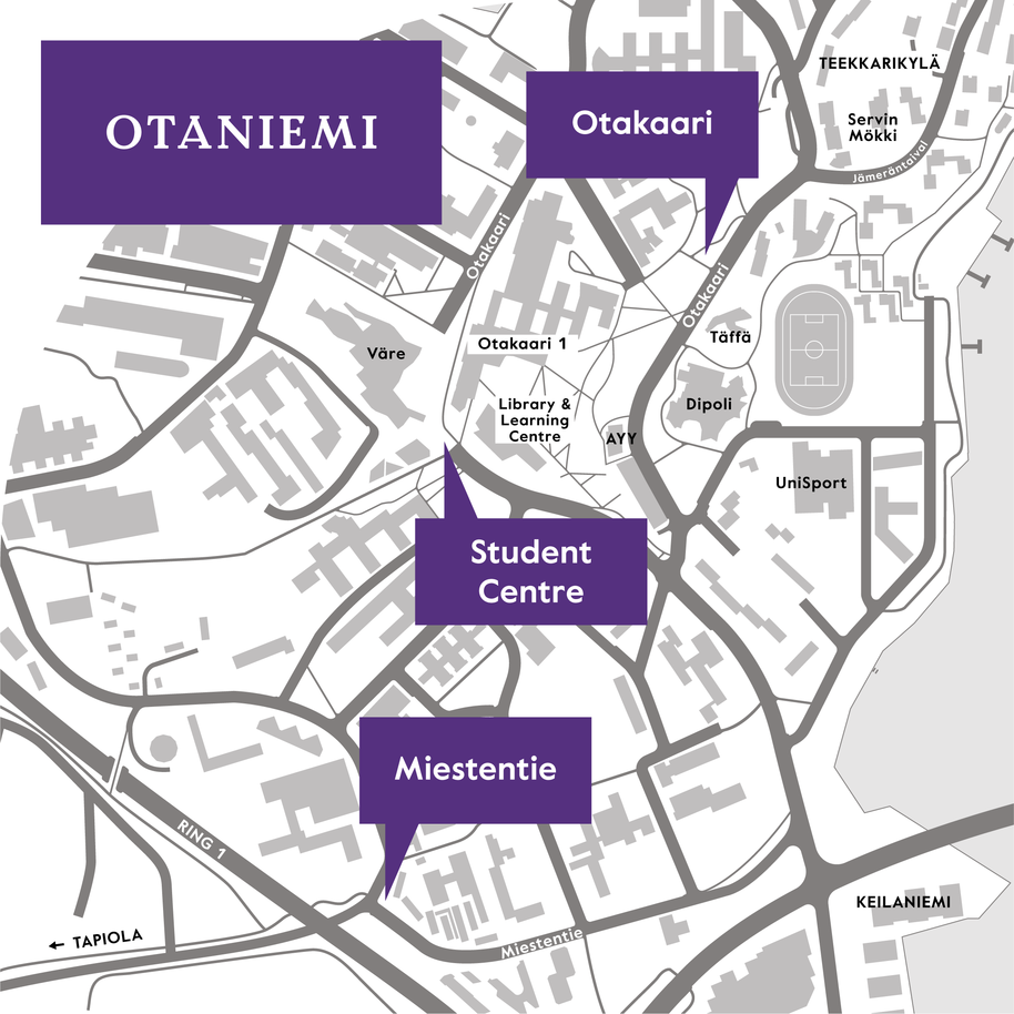 Map of Otaniemi and locations of new housing project